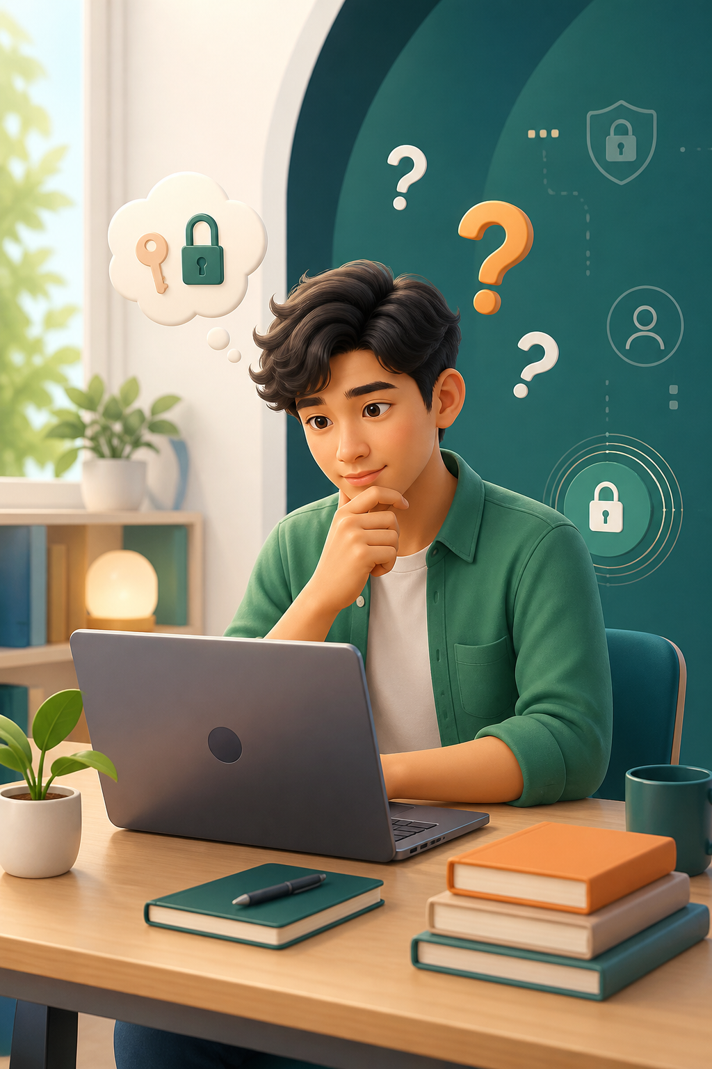 Ilustrasi mahasiswa sedang mencoba mengingat kata sandi