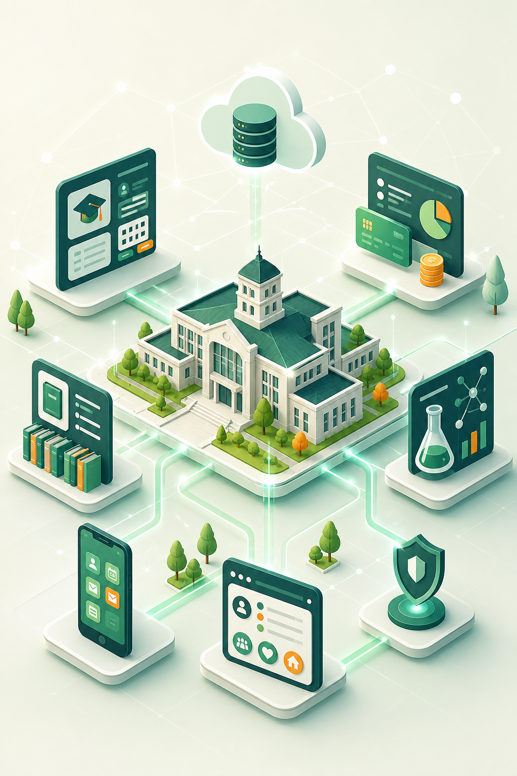 Ilustrasi sistem informasi kampus yang saling terintegrasi